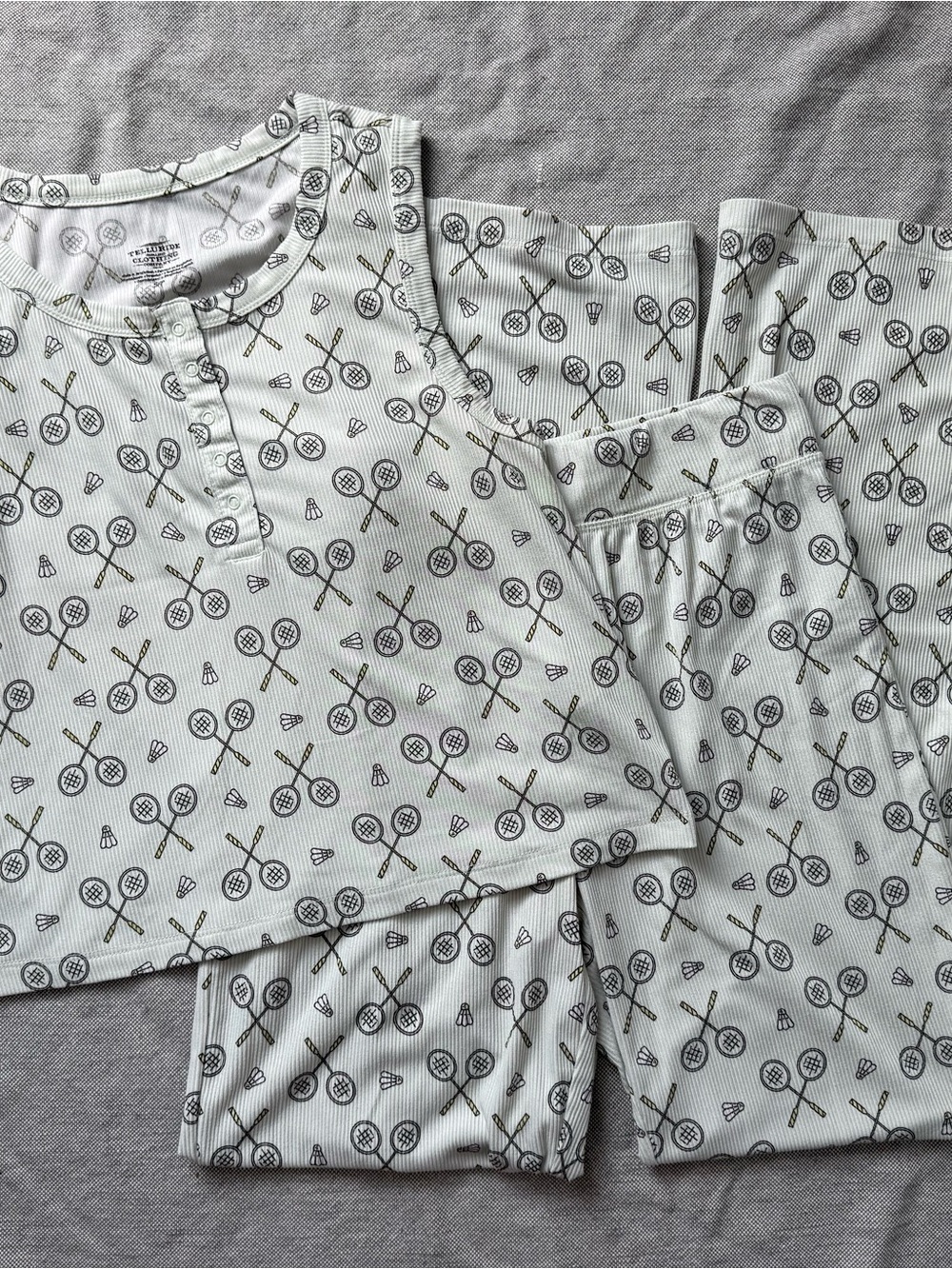 Telluride Badmitton-Print Ribbed Light Green Pajama Set